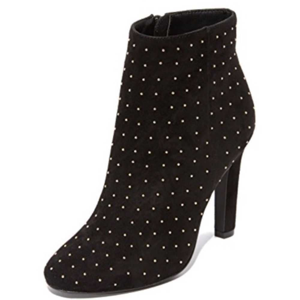 Joie | Hachrio Studded Suede Leather 4.25" Heel Ankle Bootie Black Size 39 - Picture 2 of 14